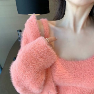 Set Áo Len Lông Xù Cam Đào