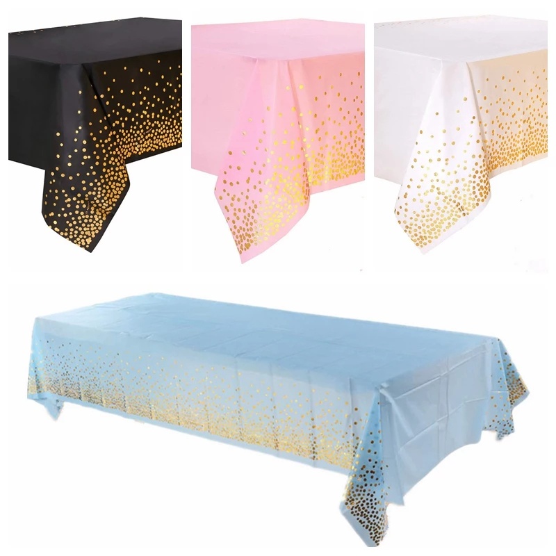 Khăn Trải Bàn Bằng PE Họa Tiết Chấm Bi Màu Vàng Hồng/Bạc/Vàng Cao Cấp Dùng Một Lần