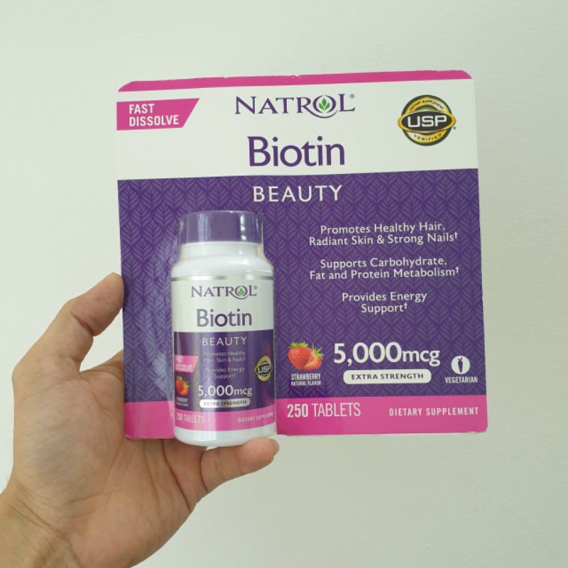 Viên ngậm bổ sung vitamin Biotin Natrol Beauty 5000mcg 250 viên của Mỹ