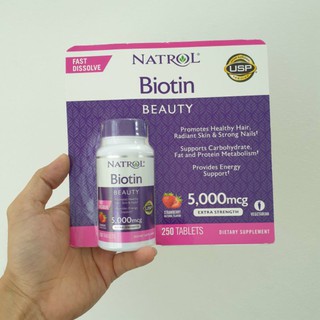 Viên ngậm bổ sung vitamin Biotin Natrol Beauty 5000mcg 250 viên của Mỹ