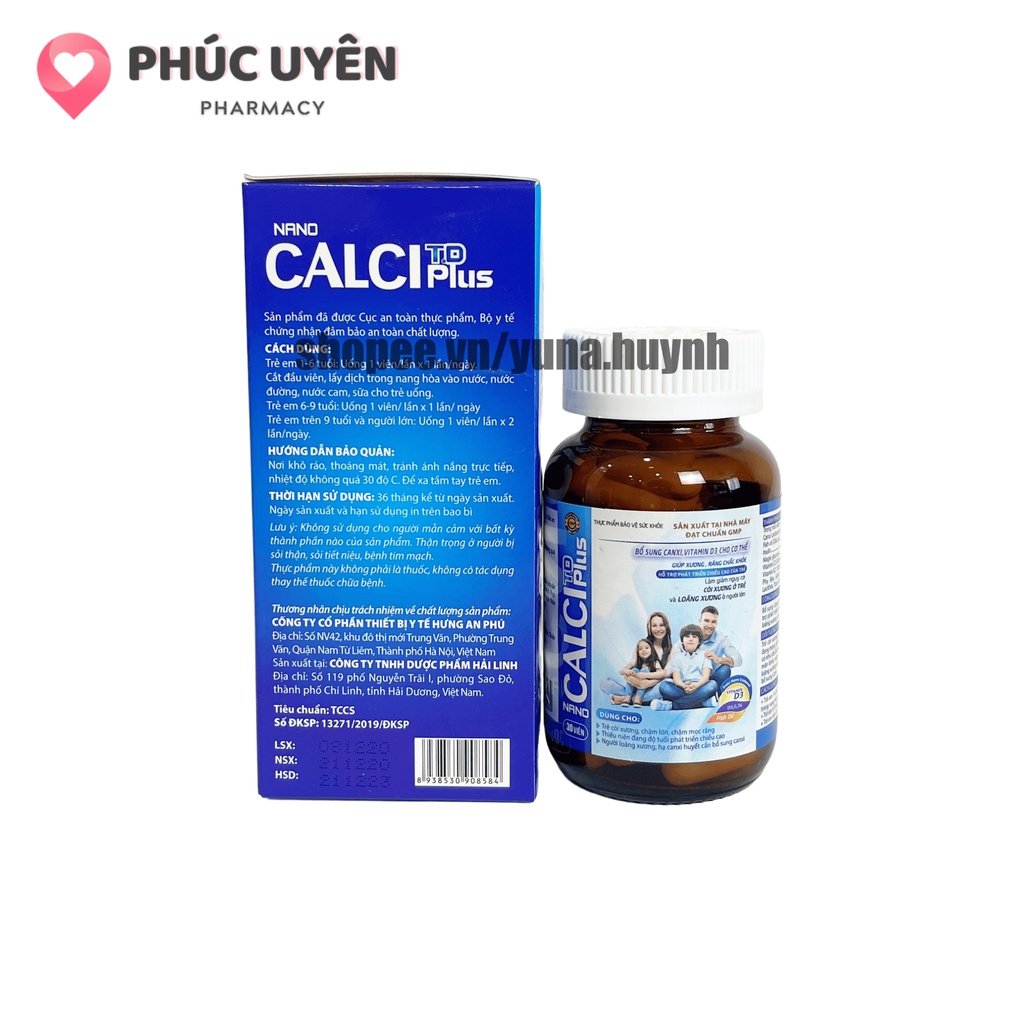 Viên uống bổ sung canxi CALCI PLUS giúp răng chắc khoẻ, hỗ trợ phát triển chiều cao, giảm nguy cơ loãng xương – Hộp 30 v