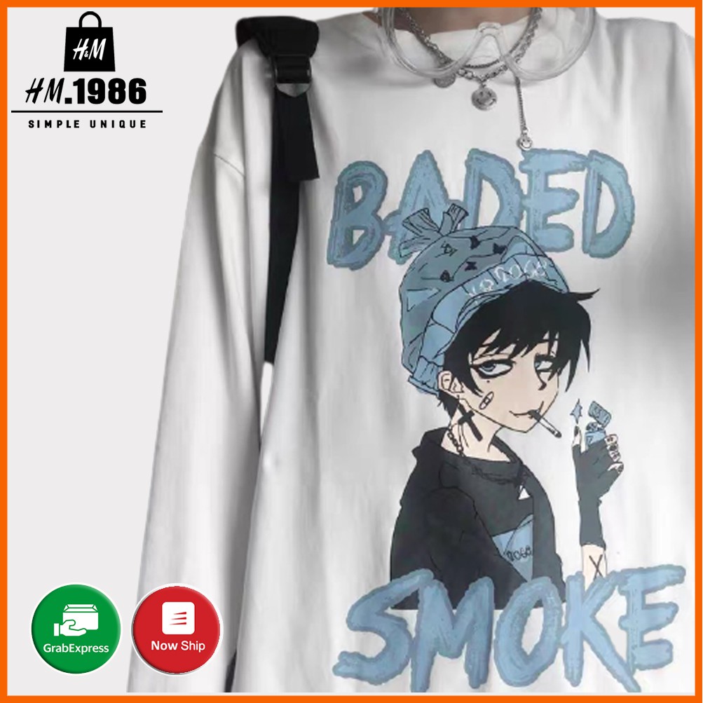 Áo thun tay dài Wind phông nam nữ form rộng unisex oversize ulzzang Áo thun dài tay BADED SMOKE 3043