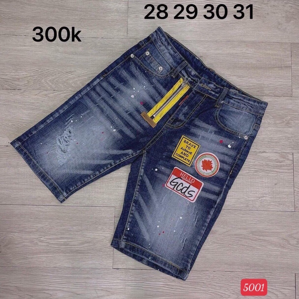 Quần short jean nam xanh logo phong cách cao cấp - chất liệu denim co dãn tốt (from chuẩn)Lady-Hn Store88 N10