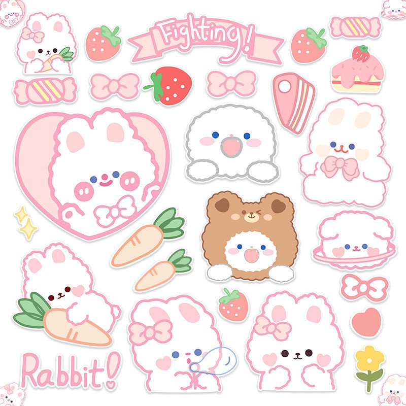 Nhãn Dán Trang Trí Vali laptop Họa Tiết Hoạt Hình Gấu Thỏ Đáng Yêu