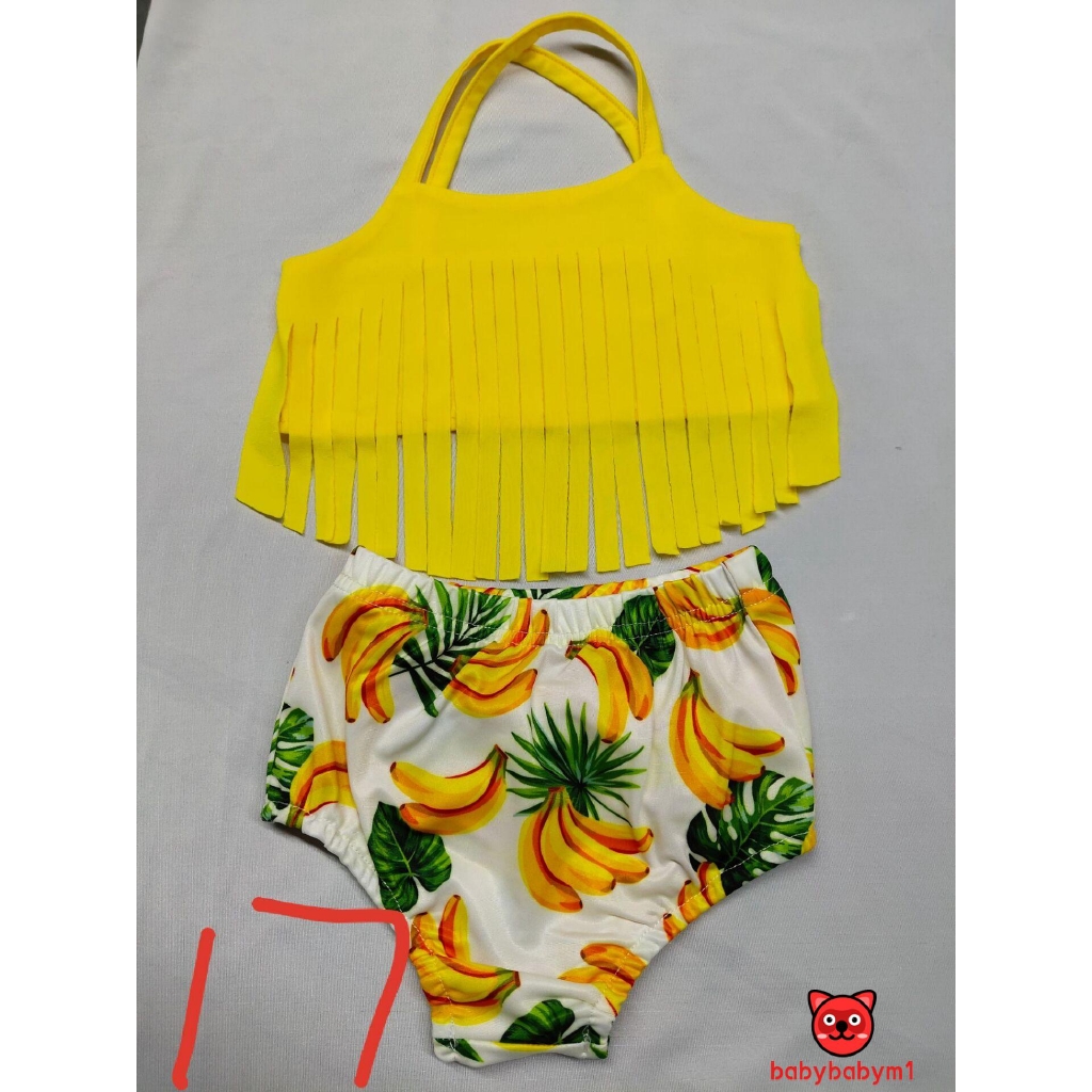 ★HZLToddler Kids Baby Girls Swimwear Tankinis Summer Tassel Tops Banana Print Shorts Swimsuit Beach Barhing Pool