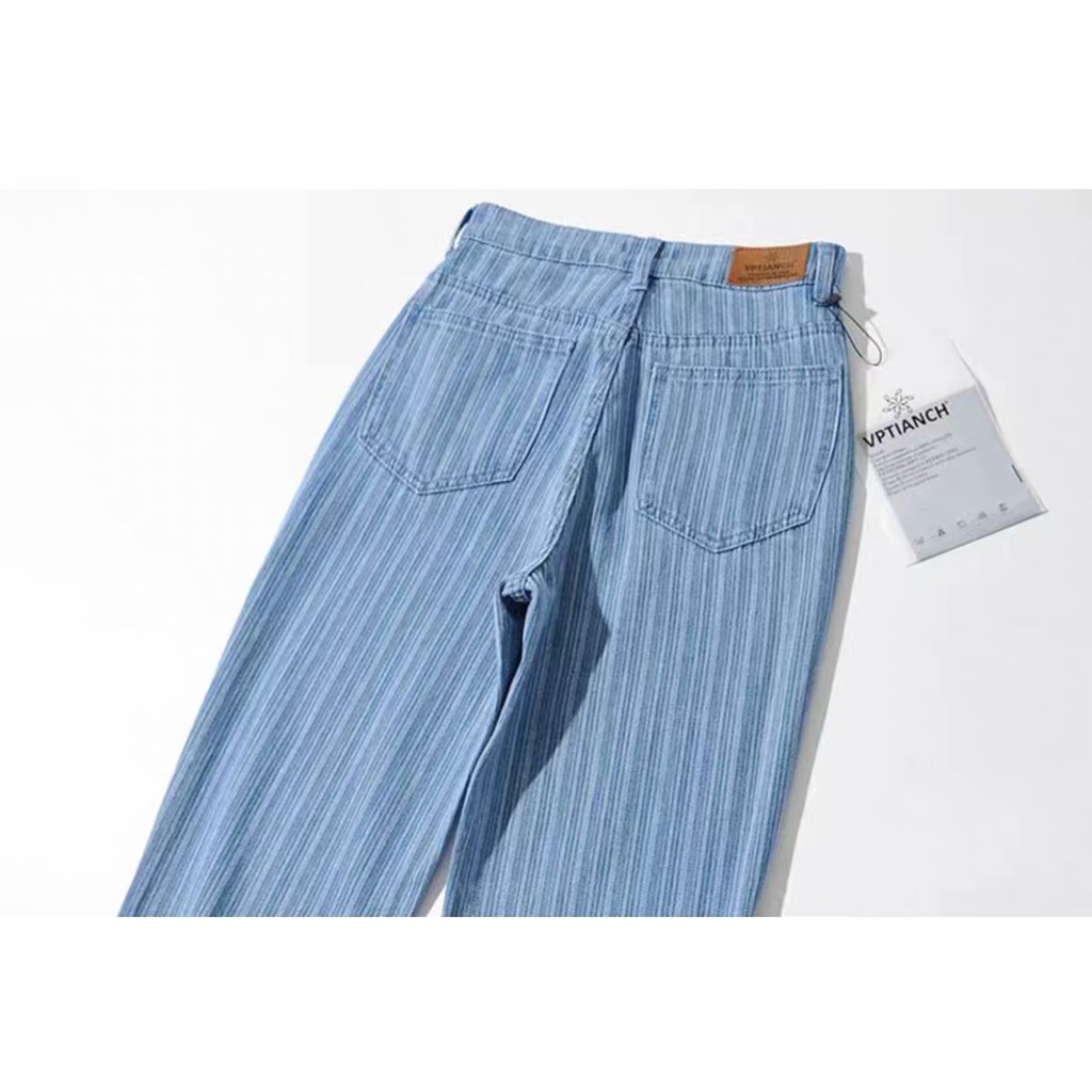 Quần jean ống suông kẻ sọc phong cách retro  thời trang | BigBuy360 - bigbuy360.vn
