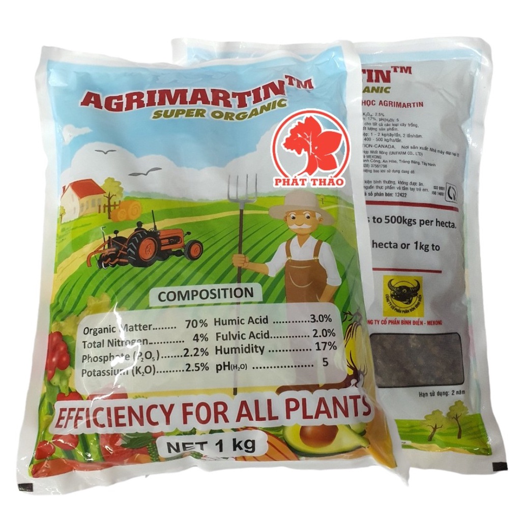 Phân hữu cơ Bỉ Agrimartin gói 1kg, khoáng chất tự nhiên từ gà có cả axit Humic và Fulvic