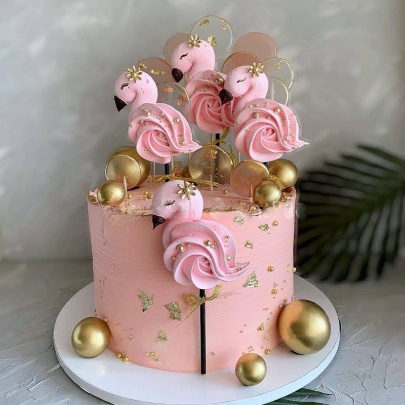 Set 10 Que Cắm Trang Trí Bánh Kem Hình Quả Cầu Màu Vàng / Bạc