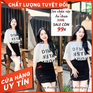 Sét chân váy rút dây và áo thun cao cấp