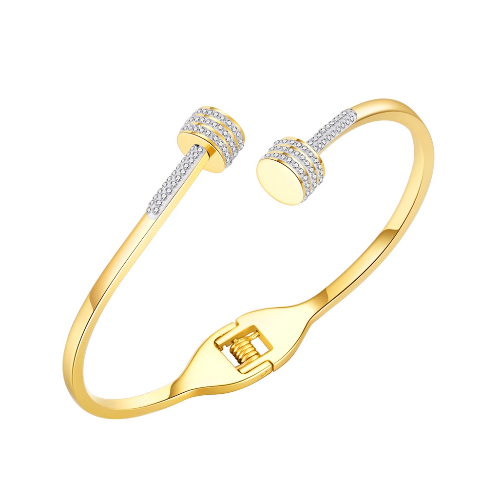 Vòng Tay Hở Bằng Thép Titan Đính Kim Cương Thời Trang Dễ Phối Đồ Cho Nữ