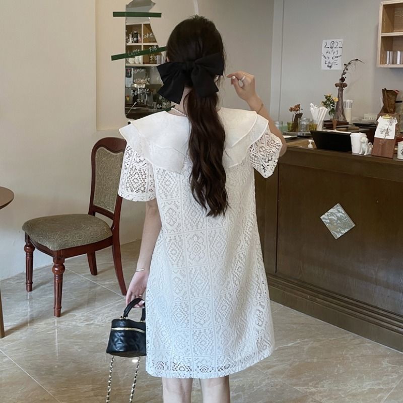 Đầm Dáng Xuông Ren Cổ Sơ Mi Tay Ngắn Thời Trang Mùa Hè Dành Cho Nữ 2022 Con Đỏng Đảnh VD094