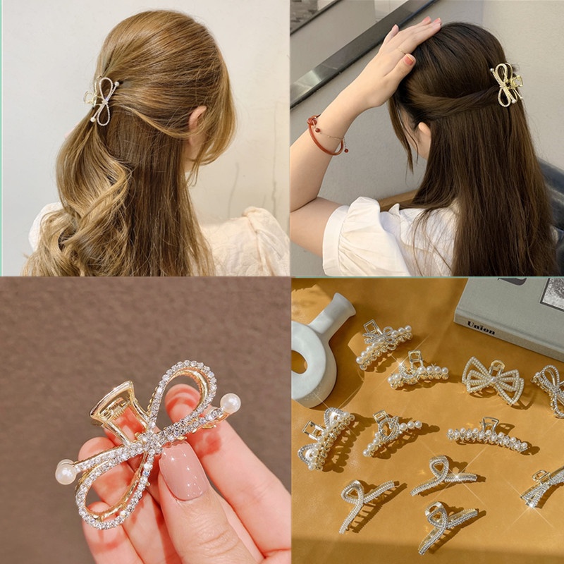 Kẹp Tóc Nơ Đính Đá Ngọc Trai Phong Cách Hàn Quốc Mới