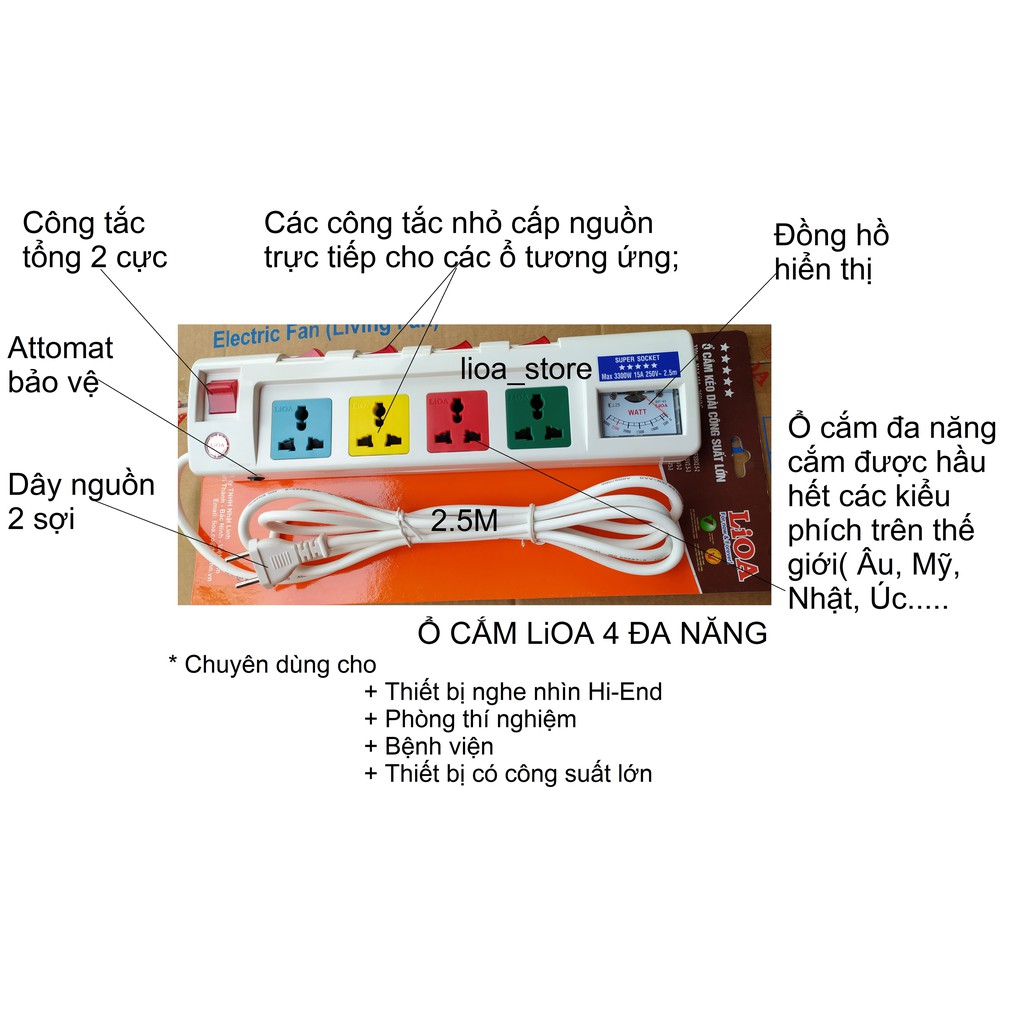 Ổ CẮM LiOA 4 ĐA NĂNG -  ĐỒNG HỒ V .