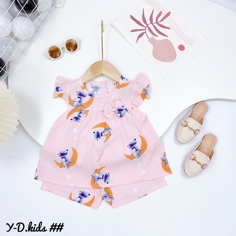 SIZE 13-27KG: Bộ lanh lụa nơ ngưc xinh xăn cho bé gái - BLLNN