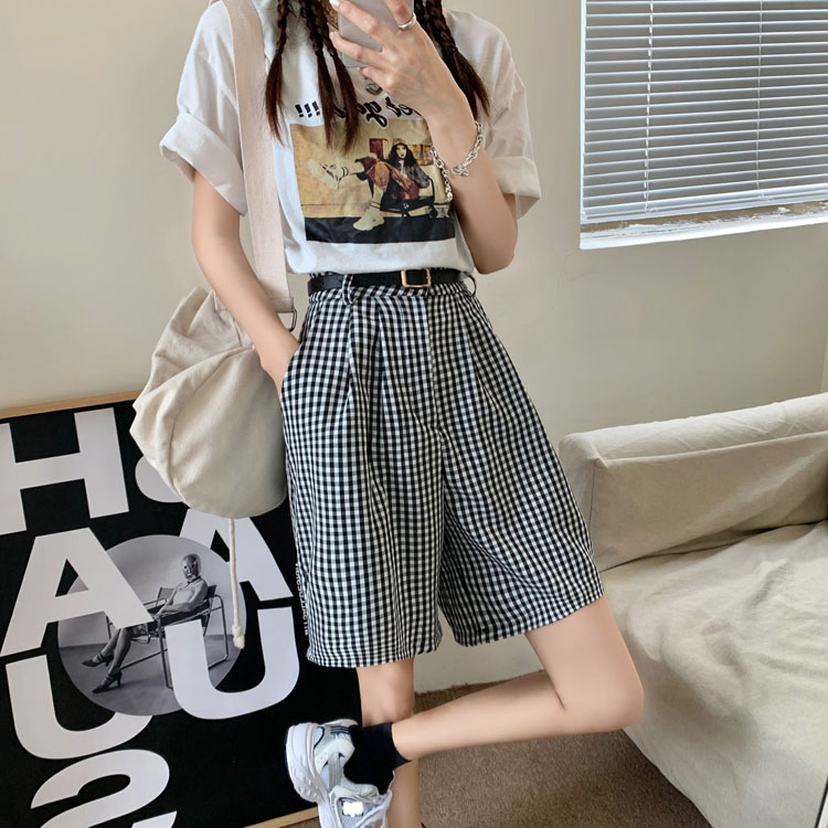 Quần Short Nữ Lưng Cao Sọc Ca Rô Xinh Xắn