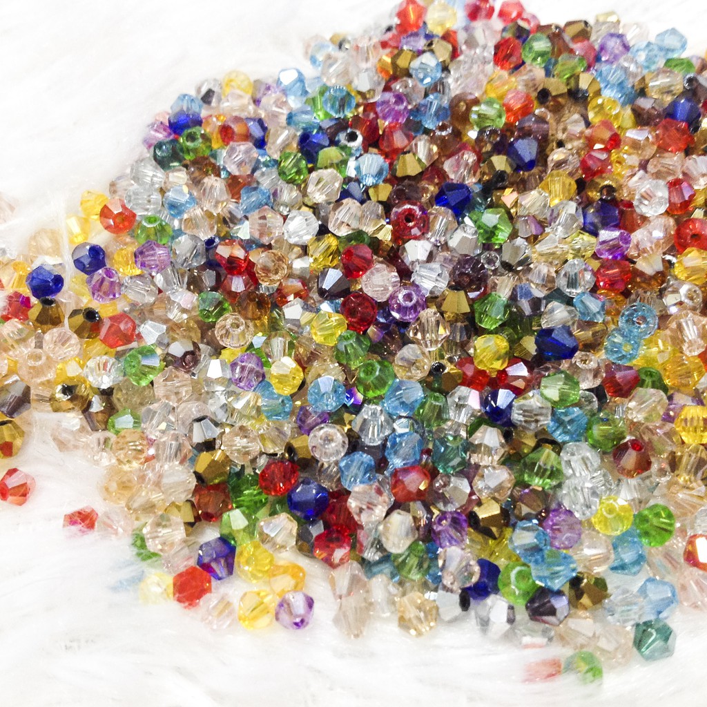 50 viên đá pha lê thoi size 3mm Hạt cườm xỏ vòng tay lấp lánh nhiều màu