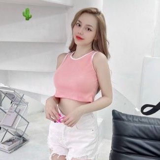 Áo croptop viền cổ sát nách mùa hè năng động