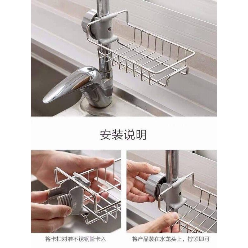 Kệ inox để đồ rửa chén đựng lưới rửa bát bàn chải cọ xoong GD113