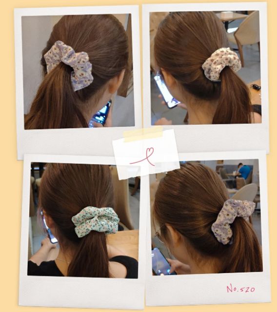 Dây buộc tóc Scrunchies họa tiết hoa daisy, hoa nhí, cherry cực xinh - Chun tóc vải đa năng làm vòng tay cá tính