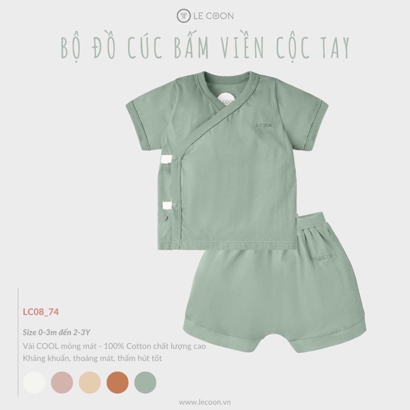 Le Coon - Bộ cộc tay vạt chéo cúc bấm 100% cotton, mềm mại, thấm hút LC0874 / LC10_116