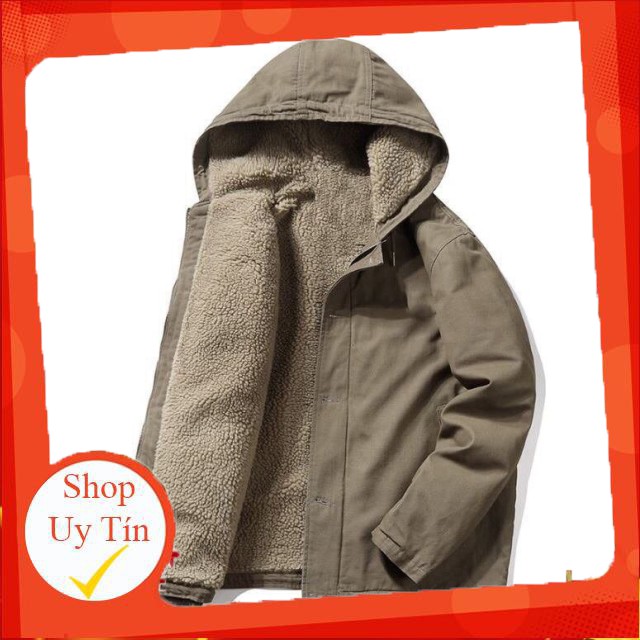 Áo khoác nam có mũ lót lông cừu AK998, áo khoác nam kaki dày Eric Fashion