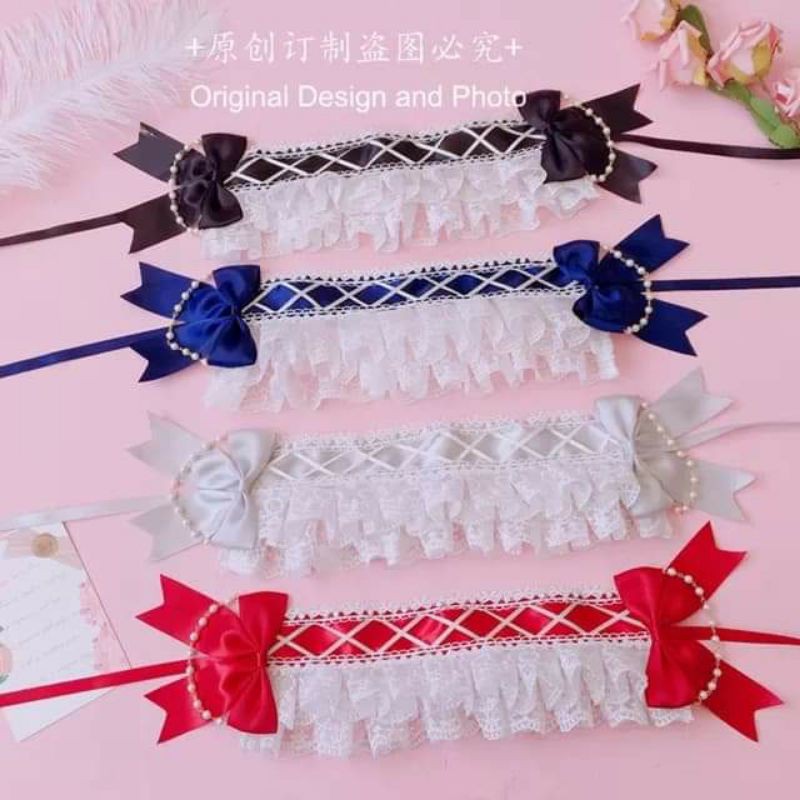 Băng Đô Bonet Lolita Ren Phối Chuỗi Ngọc