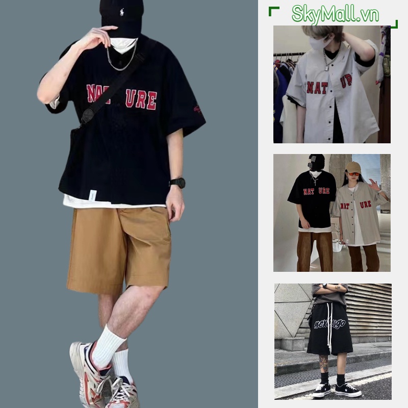 Áo Sơ Mi Nam Ngắn Tay  Cổ Tròn Tay Lỡ In Chữ Phong Cách Nhật Bản Thời Trang Cho Nam simple Áo Phang Nam Ngắn Tay Áo Thun Nữ Dep Áo Dôi