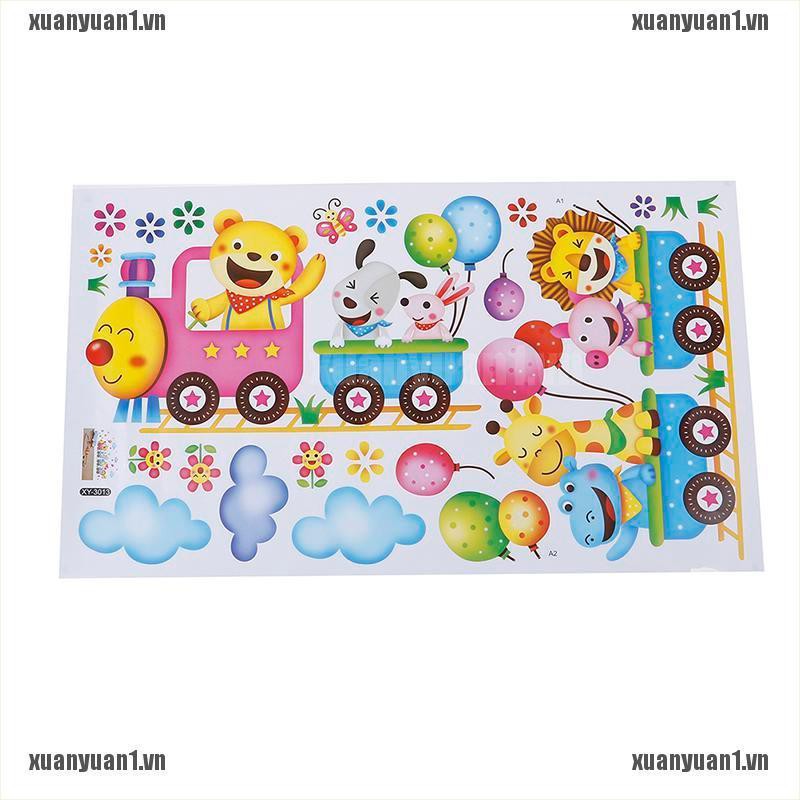 [XUANYUAN1] Sticker Dán Tường Phòng Bé Hình Tàu Lửa Động Vật DIY