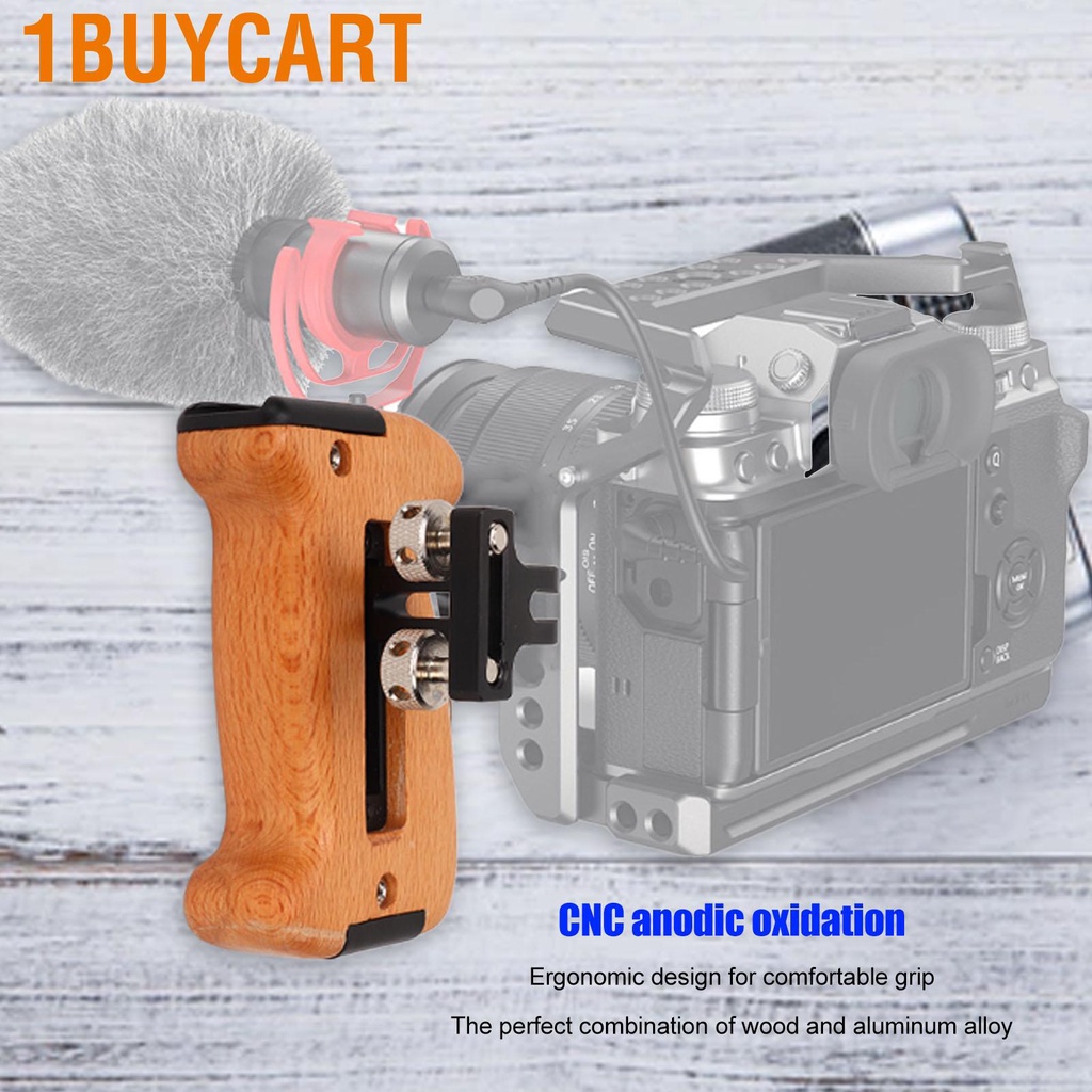 1buycart Wooden Side Handle Grip Adjustable with 1/4in Thread Holes Cold Shoe Mount for Camera DV Video Cage