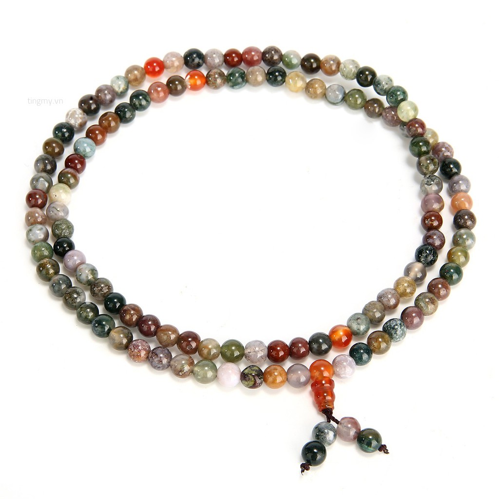 Vòng tay chuỗi 108 hạt đá mã não 6mm phong cách Phật Giáo Tây Tạng