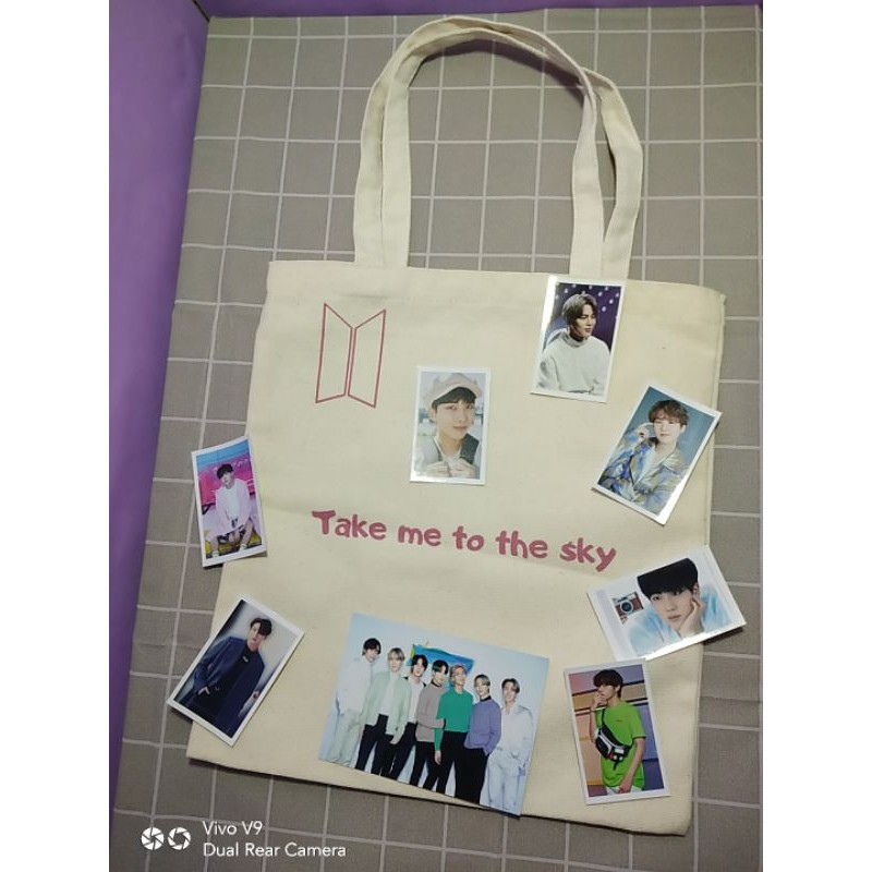 Túi tote 💜Take me to the sky💜 in nhiệt không phai, vải canvas dày dặn