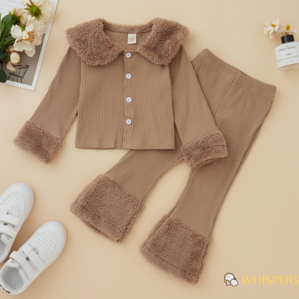 khoác tay dài dệt kim phối quần dài lưng cao co giãn phối nút thời trang cho bé gái