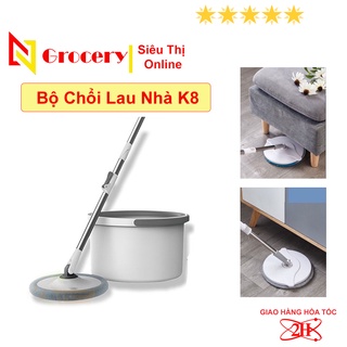 Bộ Lau Nhà Thông Minh K8 Xoay 360 Độ, Siêu Nhanh, Siêu Sạch - Chổi Lau Nhà 360 Độ, Cán Inox, Thùng Vắt Xoay Tròn