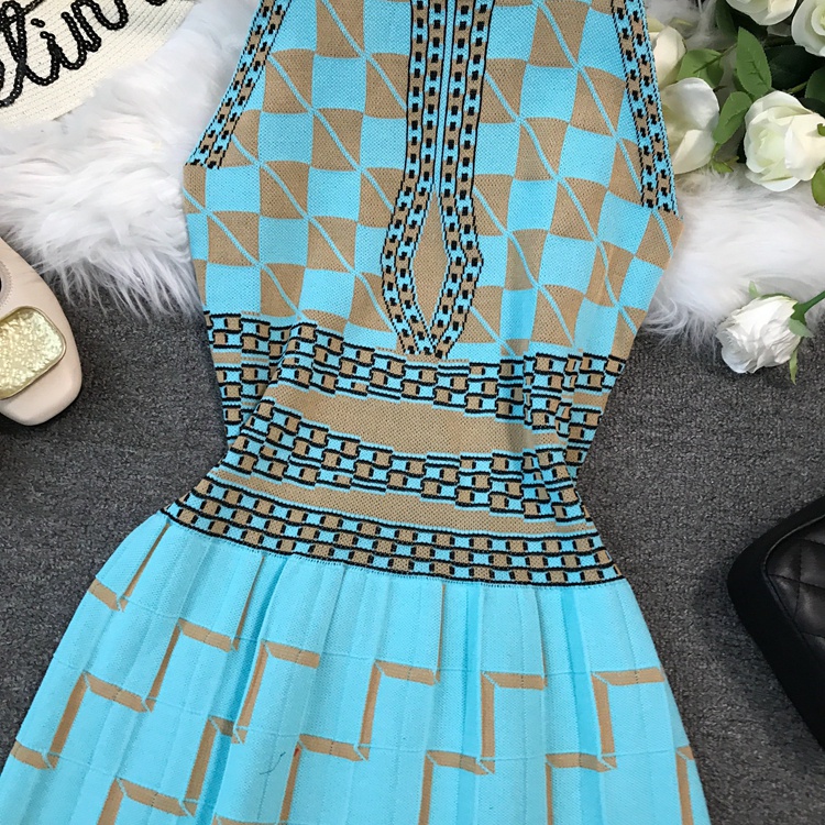 Váy len dệt kim dáng dài cổ yếm hoạ tiết đầm ôm nữ sexy gợi cảm sang chảnh tiểu thư bánh bèo hàng quảng châu cao cấp
