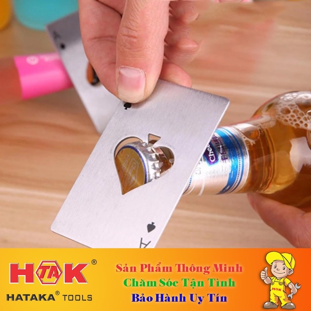 Dụng Cụ Mở Bia Độc Đáo Bỏ Túi - HÌNH LÁ BÀI Át Bích I4 (Bạc/Đen)