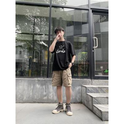 [𝐂𝐨́ 𝐕𝐢𝐝𝐞𝐨+𝐀̉𝐧𝐡 𝐓𝐡𝐚̣̂𝐭] Áo Thun tay lỡ in chữ Smile, cổ tròn chất cotton mặc mát, mặc đi học, đi chơi, áo nhóm