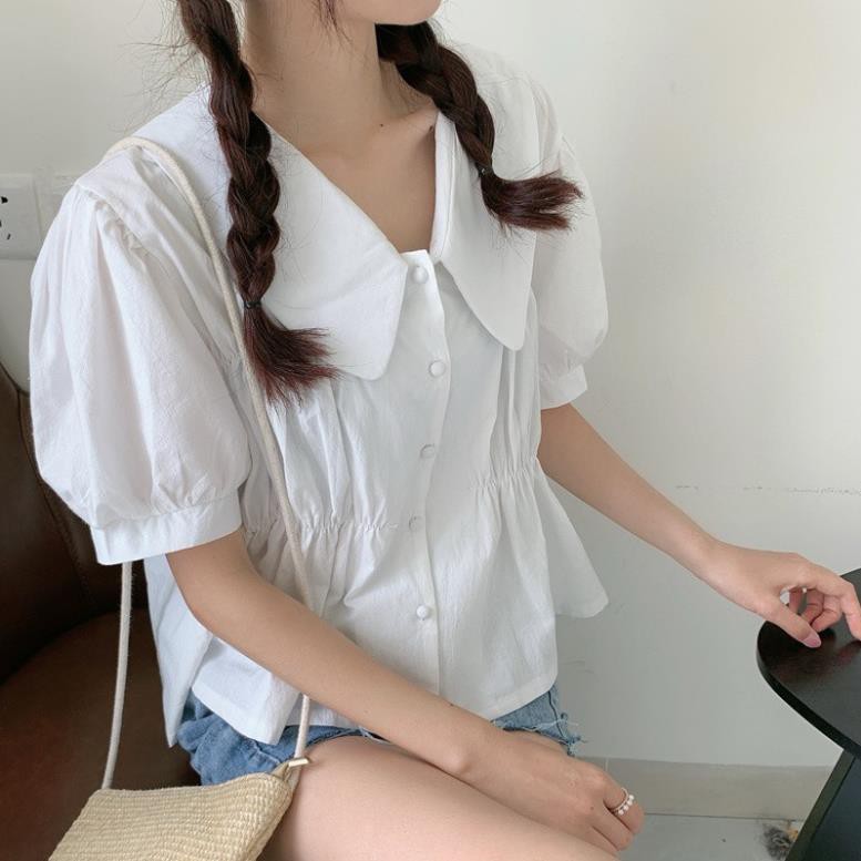 Áo kiểu hàn quốc A.202, áo kiểu cổ bèo cộc tay hai đường bo chun ngang ngực cùng hàng xếp ly dúm nhỏ dọc thân | BigBuy360 - bigbuy360.vn