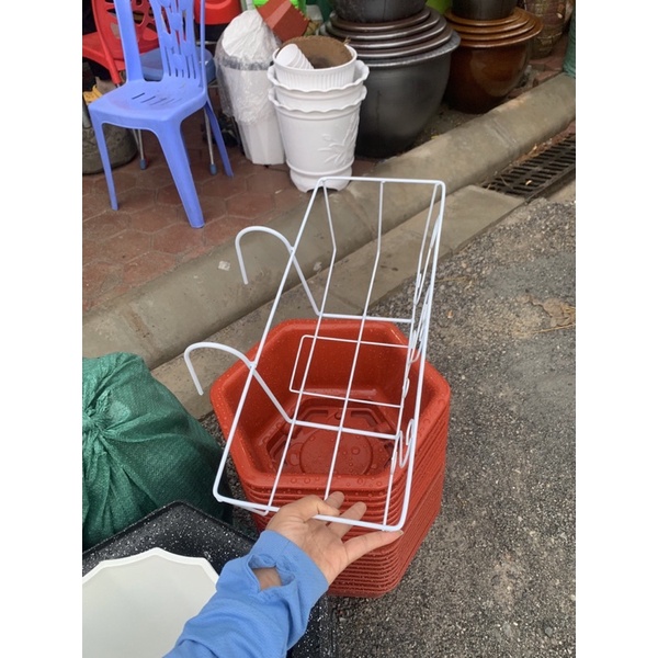 Set 02 Chậu nhựa thông minh trồng rau, trồng hoa, hình chữ nhật, giá treo chậu kích thước 48x20x16cm c/lượng, hg C/ty.