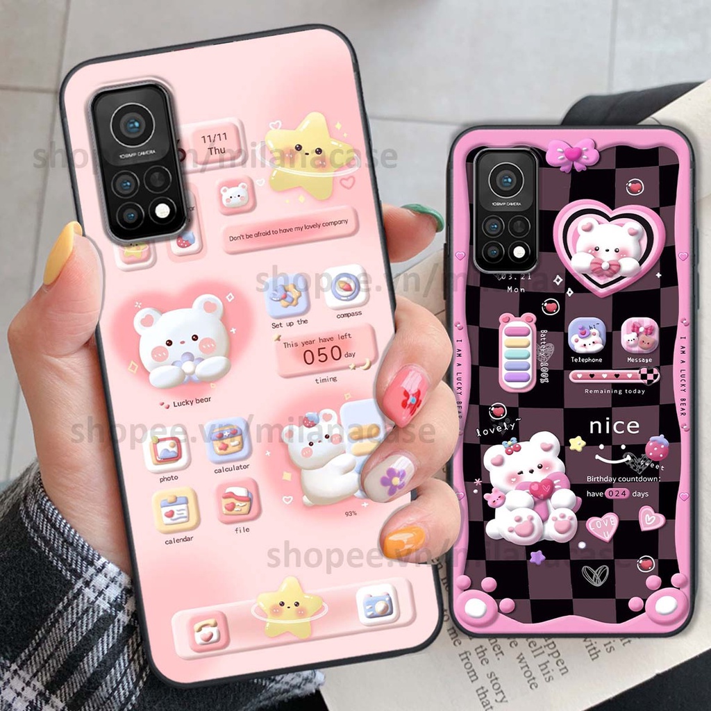 Ốp Xiaomi Mi 10T Pro hình đồng hồ icon gấu mèo cute cực dễ thương ngộ nghĩnh