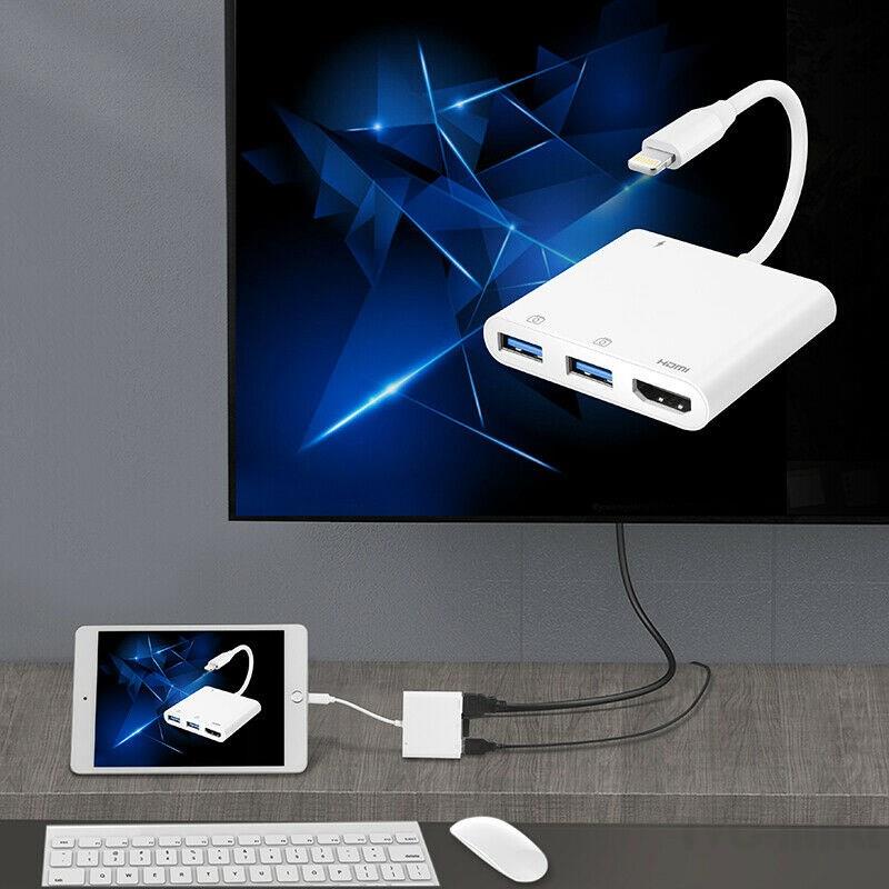 Bộ chuyển đổi âm thanh video 4 trong 1 Lightning sang HDMI USB 3.0 1080P HD đa năng cho iPhone iPad