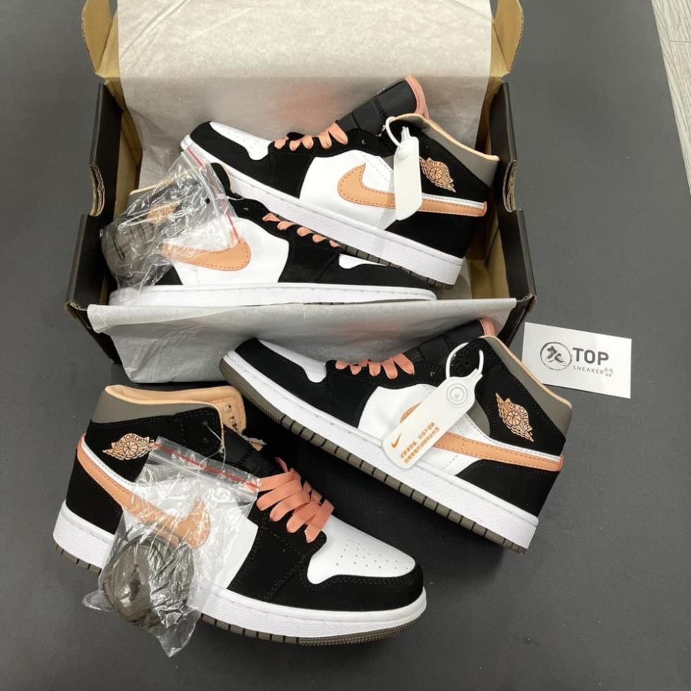 BIG SALE Giày Sneaker Jordan Mid Hồng Trắng Giày Thể Thao Nam Nữ Cao Cổ Full Phụ Kiện