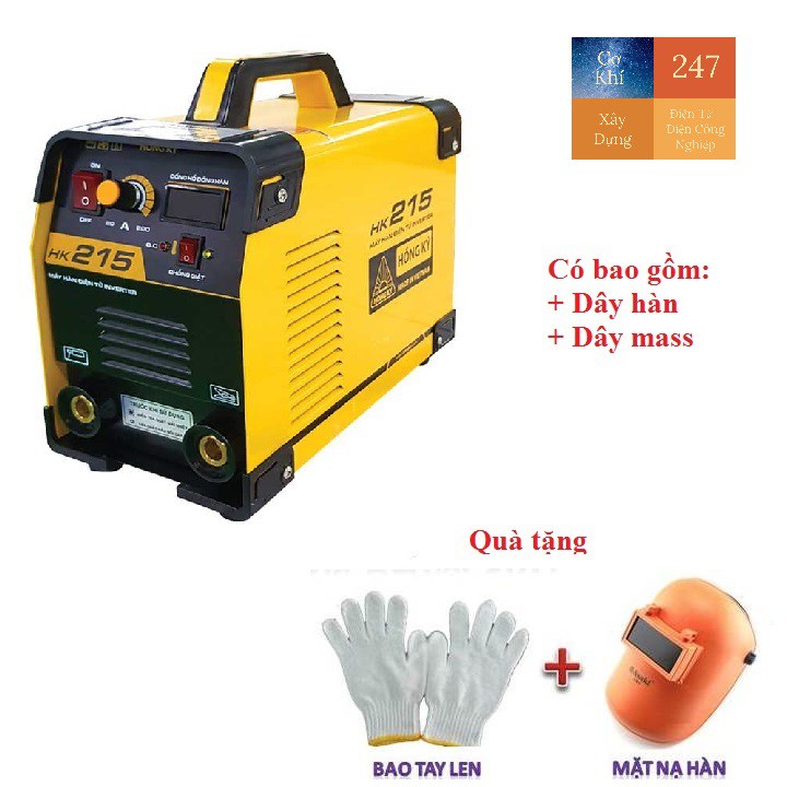 Máy hàn que điện tử Hồng Ký HK 215 Tặng Kèm Mặt Nạ Hàn Và Bao tay len