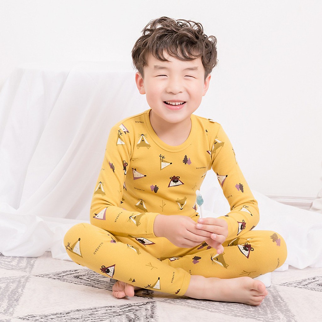 Bộ Đồ Cotton Thu Đông Mặc Nhà Bé Trai 3 - 7 Tuổi, Cao 90-140cm