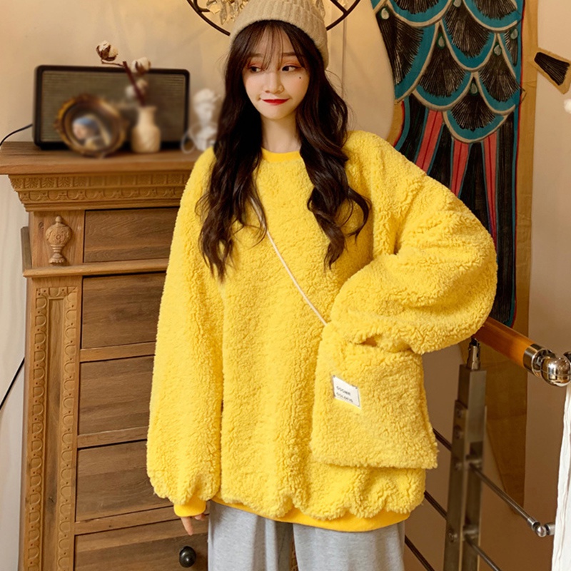 Korean version of lamb wool sweater women autumn and winter loose thick wool coat