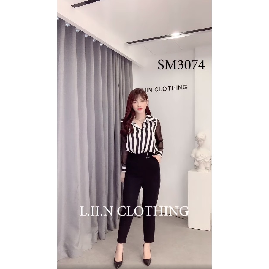 Áo sơ mi Kẻ Tay chất Voan màu Đen cá tính Liin Clothing SM3074