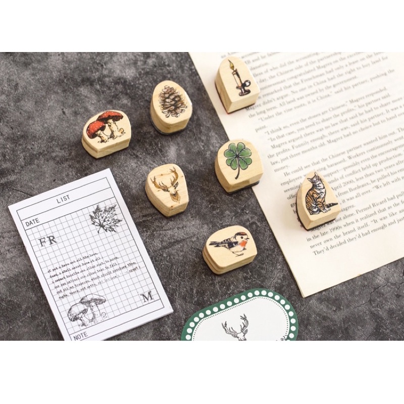 Stamp con dấu gỗ mini động vật SP001