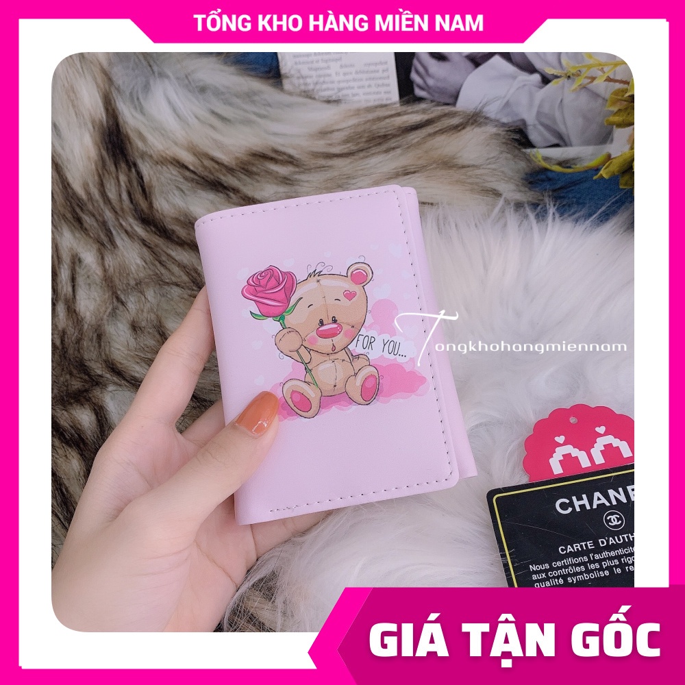 Ví ngắn nữ chất da mềm mịn in hình Hoạt hình Chibi Doremon Kitty dễ thương Ví mini V10