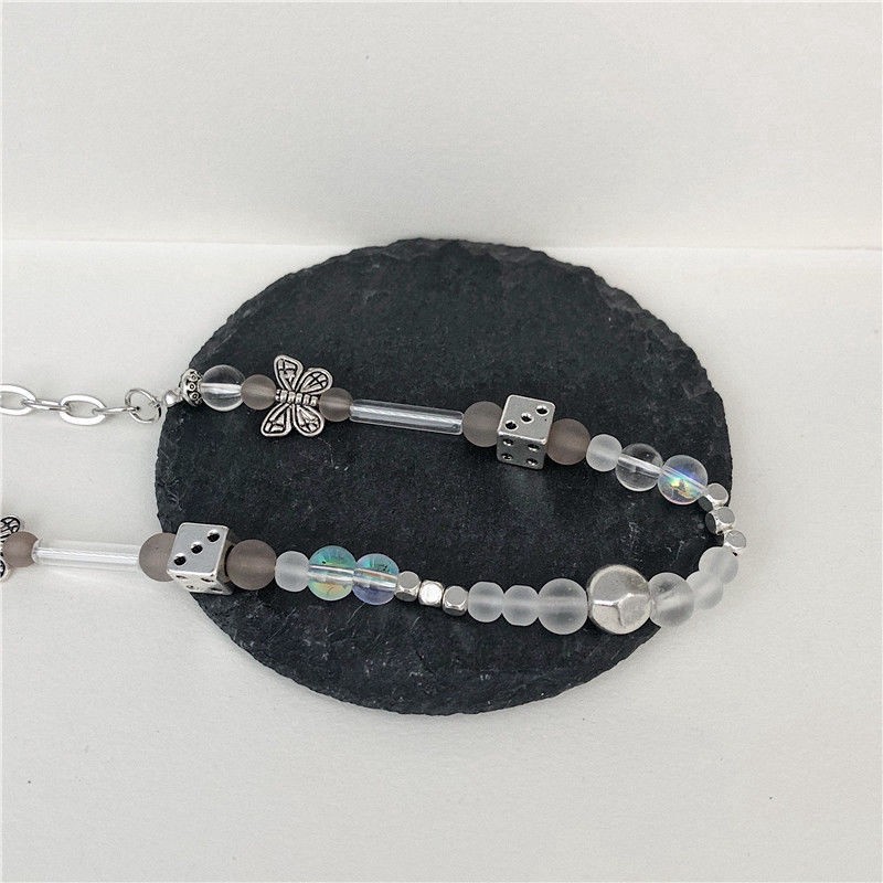 Dây chuyền chuỗi hạt tròn mặt hình bướm màu trong mờ thời trang dành nam và nữ