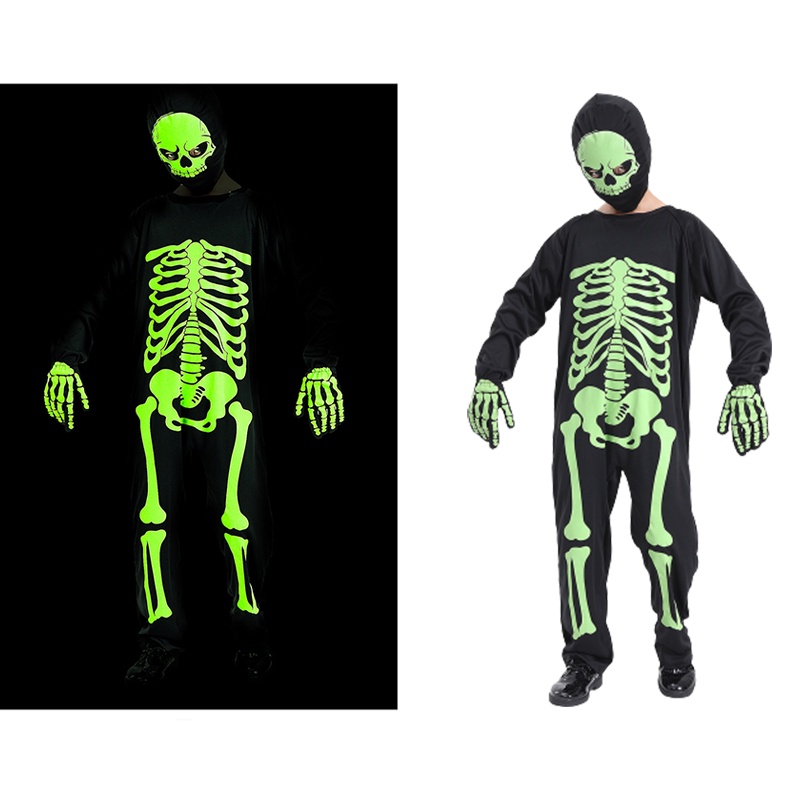 Bộ Áo Liền Quần Hóa Trang Halloween Hình Bộ Xương Phát Quang Cho Bé