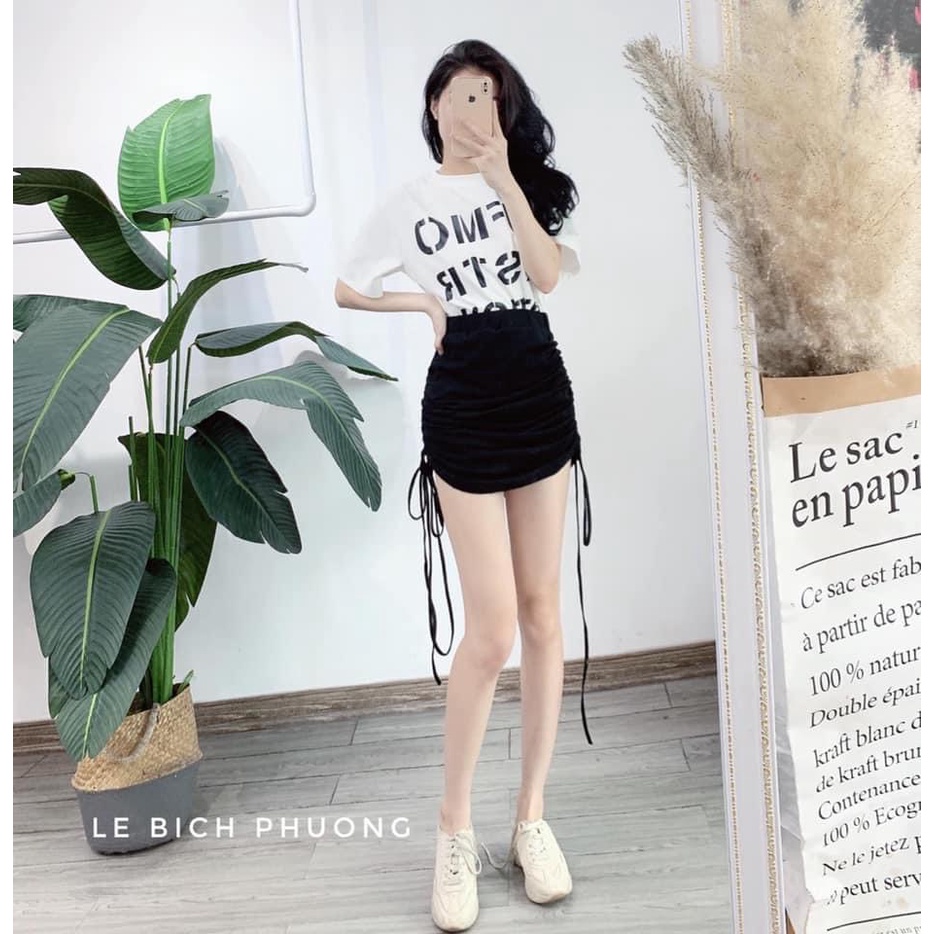 Set đồ nữ áo phông thụng mix chân váy rút dây - Hàng có sẵn - Xưởng may Lộc Vân - V11